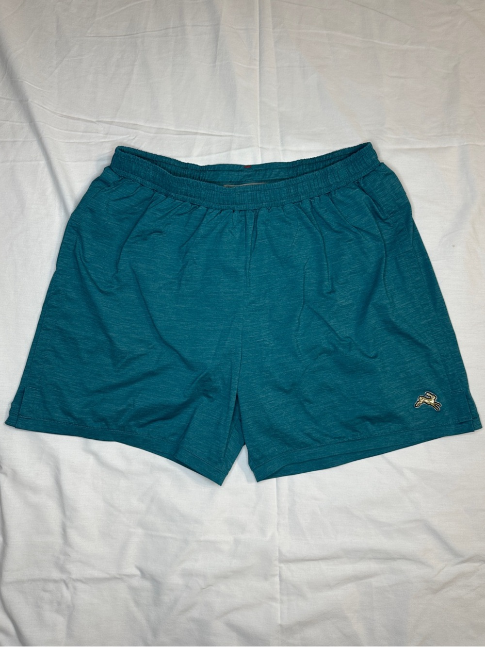 Tracksmith men’s Teal Athletic Shorts with Subtle Logo - L